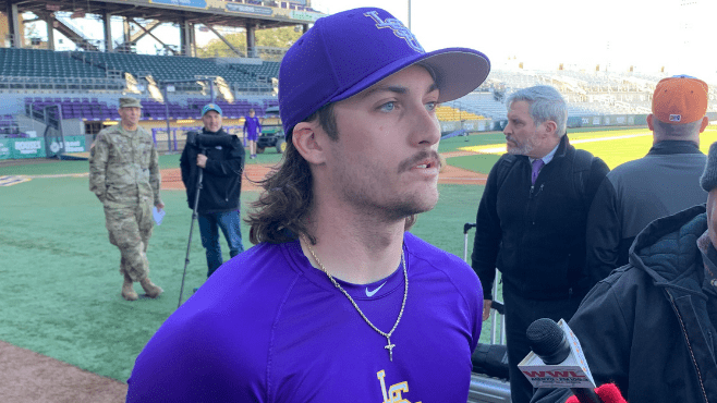 LSU's Dylan Crews has been named to the Golden Spikes Award Midseason Watch List. Crews is joined on the list by teammate Jacob  Berry. -- Photo by Raymond Partsch III