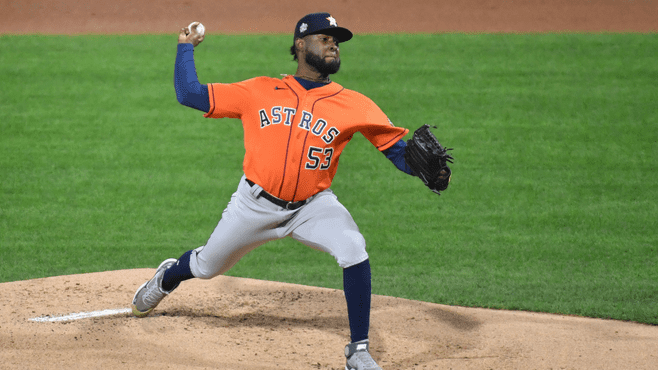 Houston Astros starting pitcher Cristian Javier (53) has signed a five-year contract extension with the Astros. --Photo by Eric Hartline-USA TODAY Sports/Reuters